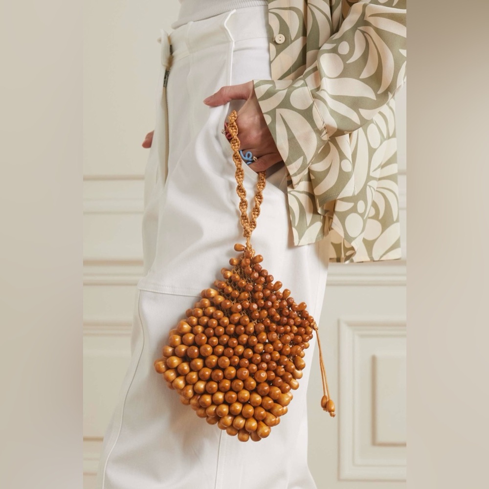 Cult Gaia Tan Beaded Clutch